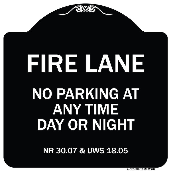 Wisconsin Fire Lane No Parking Anytime Day or Night Heavy-Gauge Alum Sign, 18" x 18", BW-1818-22702